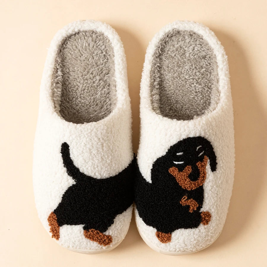 Zapatillas Dachshund DoxieHaus – Borreguito suave con bordado de perro salchicha